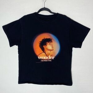 Shawn Mendes Wonder Tour Black Graphic T Shirt with Tour Print & Stops S